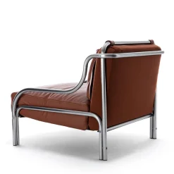 Poltrona Stringa 1963 in pelle marrone e acciaio di Gae Aulenti