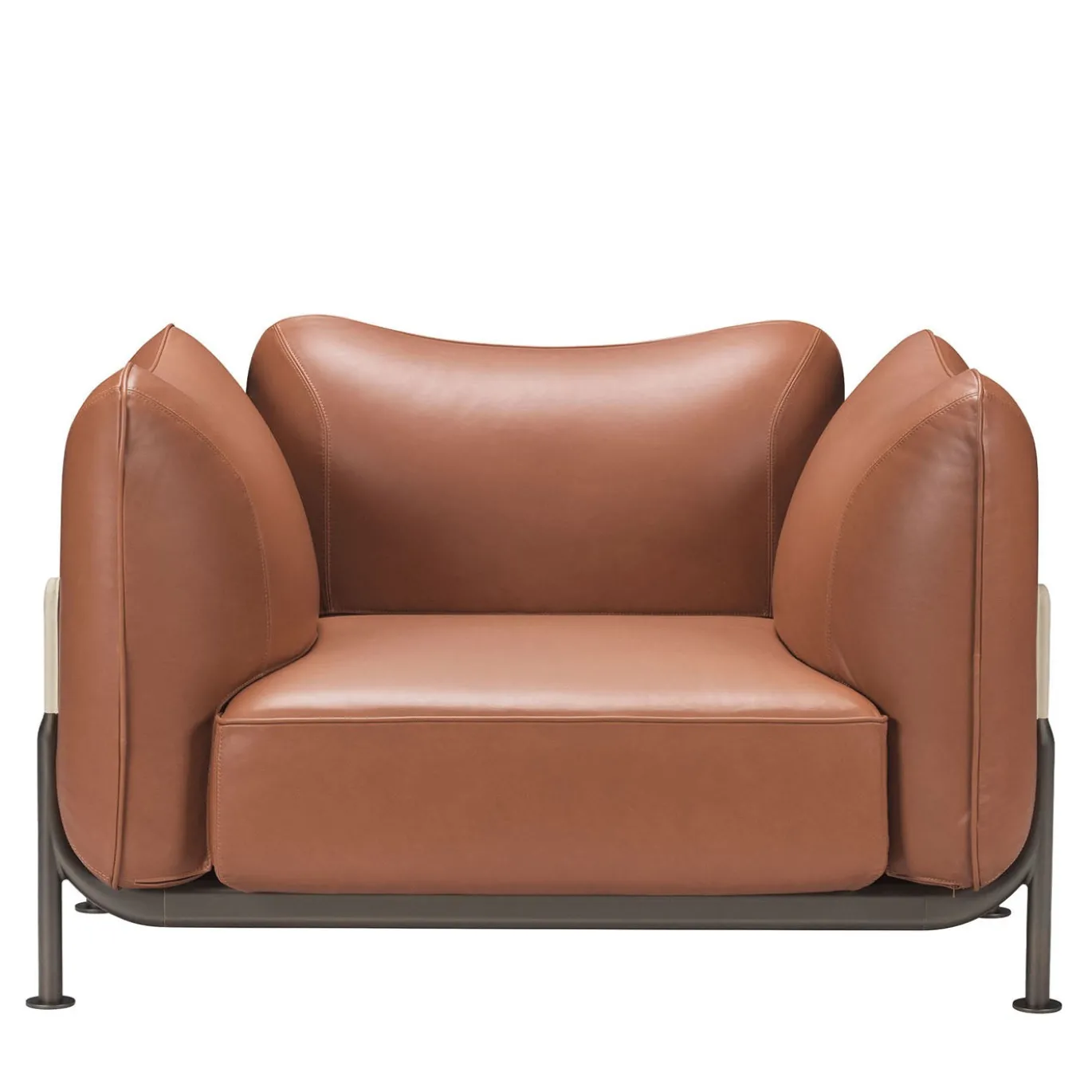 Poltrona Tasca in pelle tan e ottone