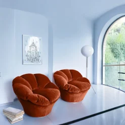 Poltrona Twelve Round Cangaroo in velluto arancione