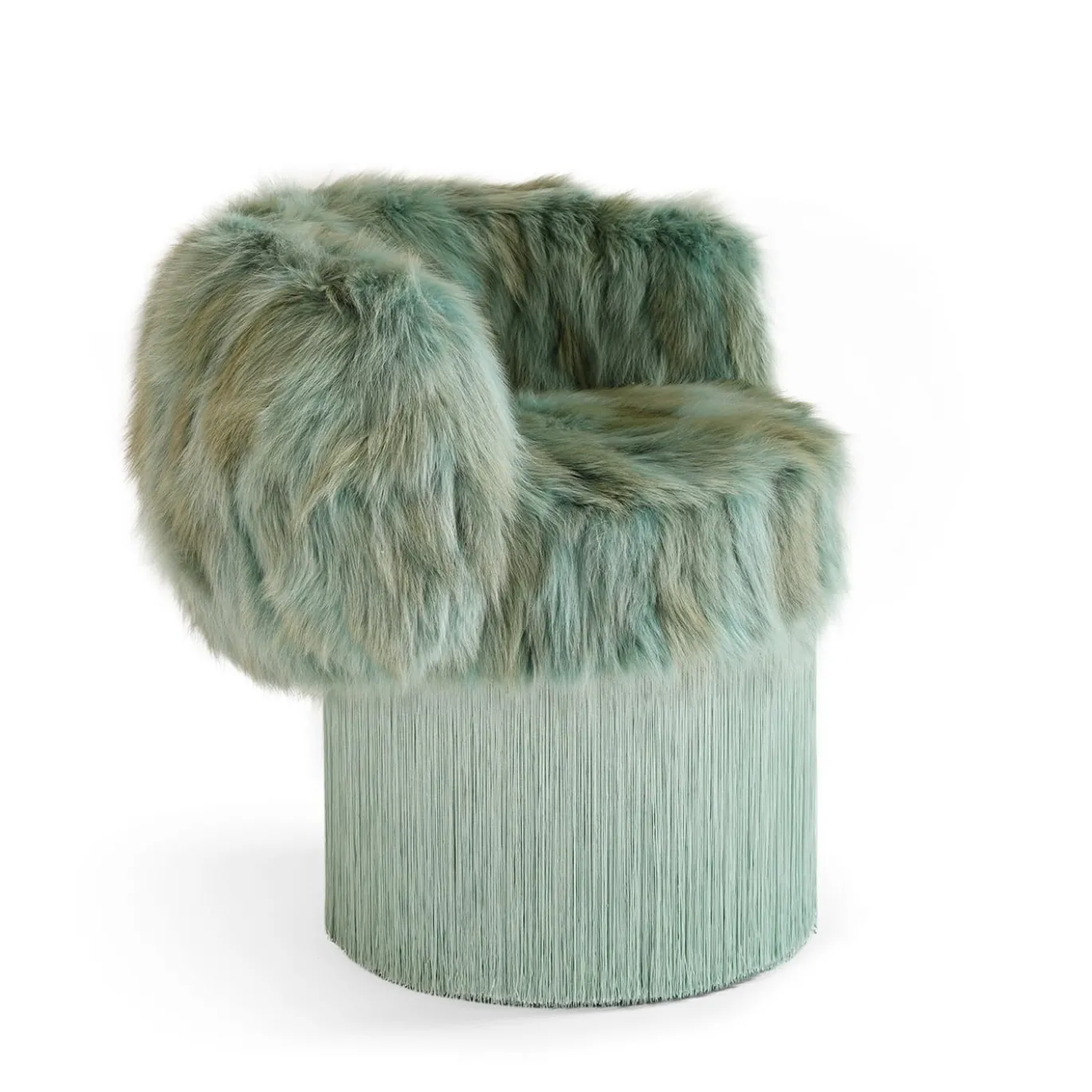 Poltrona Vanity in pelliccia di coyote verde Tiffany Pirouette