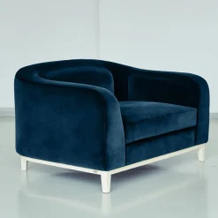 Poltrona Zeno Eco In Velluto Blu Scuro Di Brian Sironi