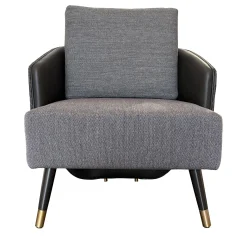 Poltroncina Brigitte in tessuto grigio e pelle nera