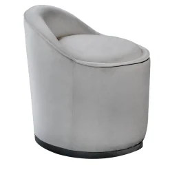 Poltroncina Elettra rotonda in velluto grigio con base nera