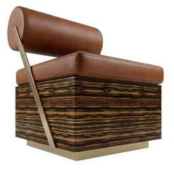 Poltroncina lounge Little Rolly in pelle con base in legno zebrano