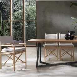 Poltroncina Pranzo in Rattan Lia con Cuscino di Seduta e Schienale in Tessuto di Cotone
