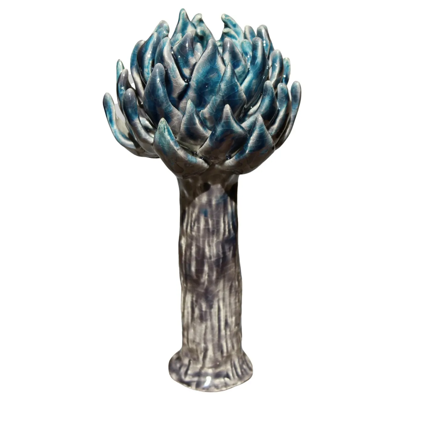 Portacandela Cynara a forma di carciofo in ceramica smaltata blu