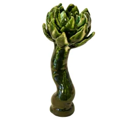 Portacandela Cynara a forma di carciofo in ceramica smaltata verde