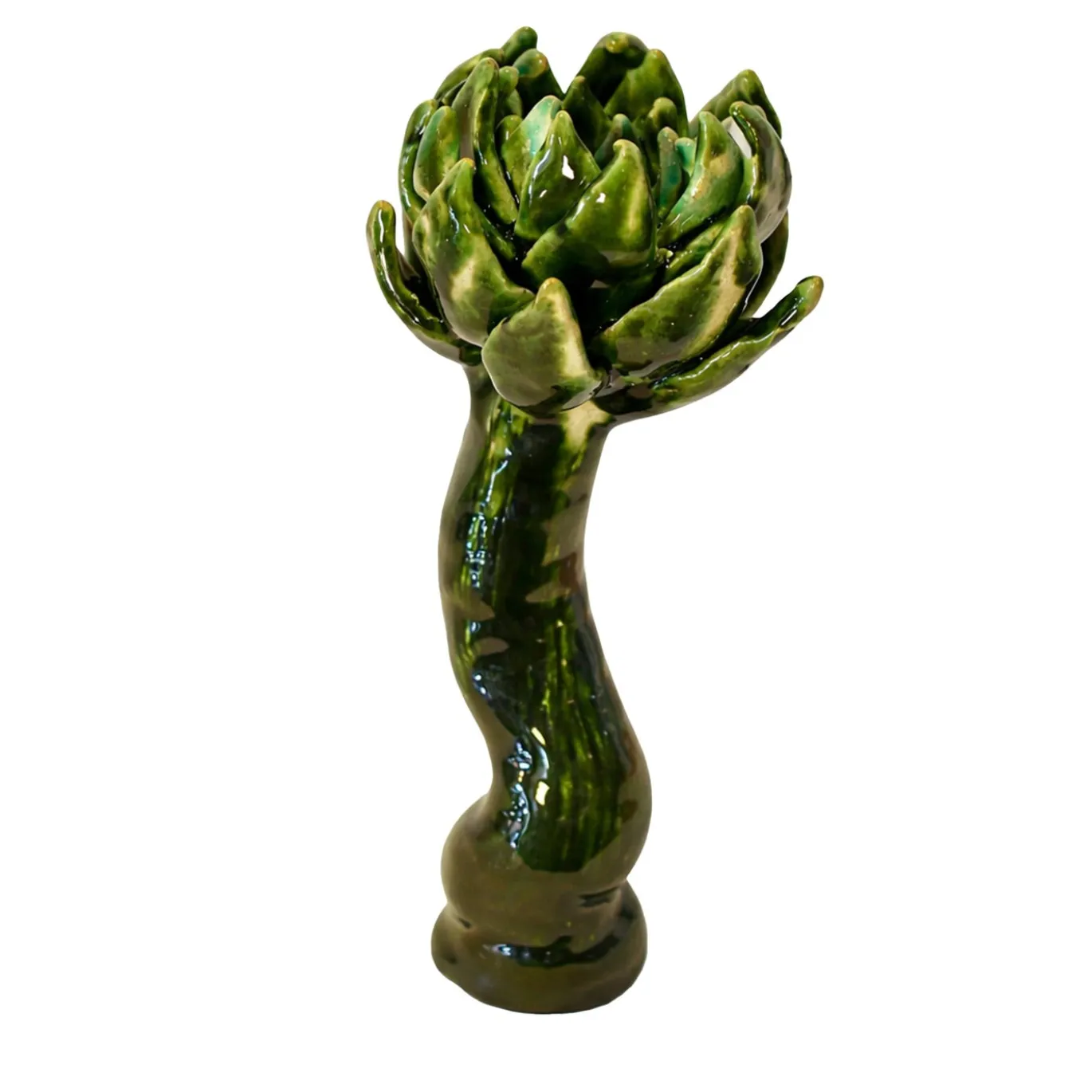 Portacandela Cynara a forma di carciofo in ceramica smaltata verde