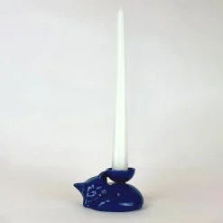 Portacandela in Ceramica Fiamme Bestiali Gattino Blu