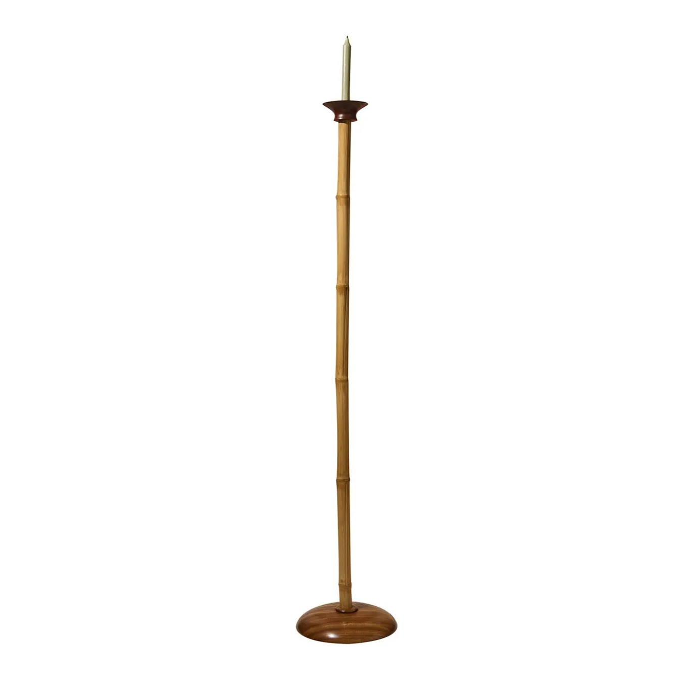 Portacandele Bamboo Alto Naturale Con Dettagli In Noce