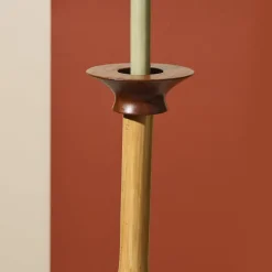 Portacandele Bamboo Alto Naturale Con Dettagli In Noce