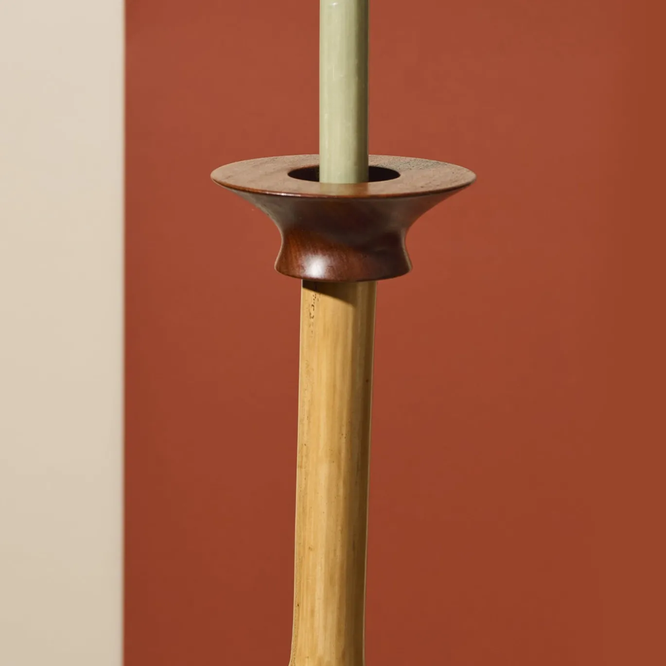 Portacandele Bamboo Alto Naturale Con Dettagli In Noce