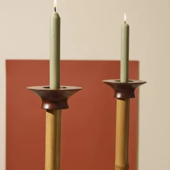 Portacandele Bamboo Alto Naturale Con Dettagli In Noce