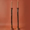 Portacandele Bamboo Medio Nero Con Dettagli In Noce