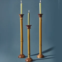 Portacandele Bamboo Piccolo naturale con Dettagli in noce