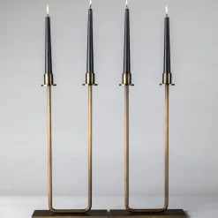 Portacandele doppio Gemini in ottone bronzato