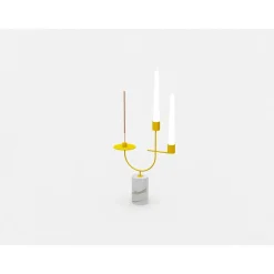 Portacandele e incensi Equilibrista Bianco Carrara e Giallo