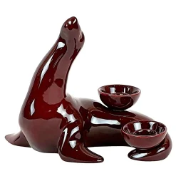 Portacandele in Ceramica Fiamme Bestiali Foca Borgogna