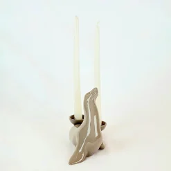 Portacandele in Ceramica Fiamme Bestiali Foca Taupe