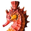 Portacandele in ceramica rossa a forma di cavalluccio marino