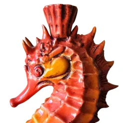 Portacandele in ceramica rossa a forma di cavalluccio marino