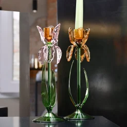 Portacandele in Vetro Rosa Iris di Summerill & Bishop