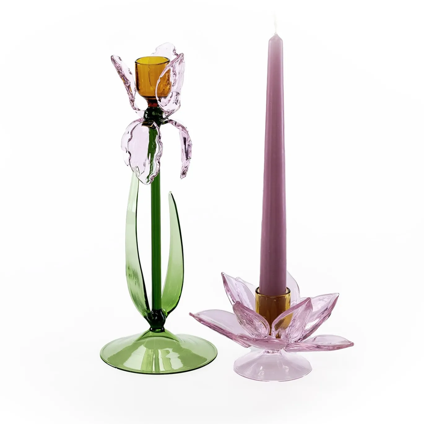 Portacandele in Vetro Rosa Iris di Summerill & Bishop