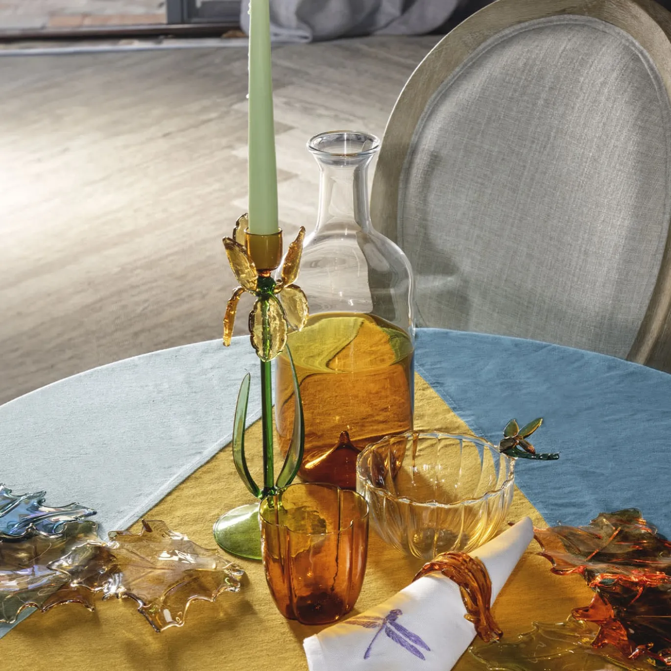 Portacandele Iris C185 in Vetro Soffiato Arancione