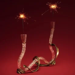 Portacandele Ribbon in Vetro di Murano Champagne e Ottone Curvato a Mano