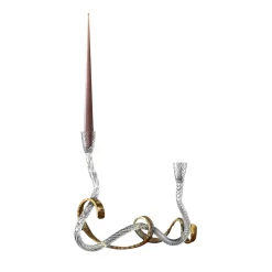 Portacandele Ribbon in vetro di Murano trasparente e ottone curvato a mano