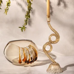 Portacandele The Snake in vetro di Murano beige