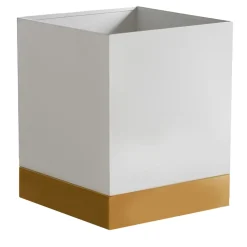 Portavaso a Rotelle In Metallo Bianco E Ottone a Base Quadrata