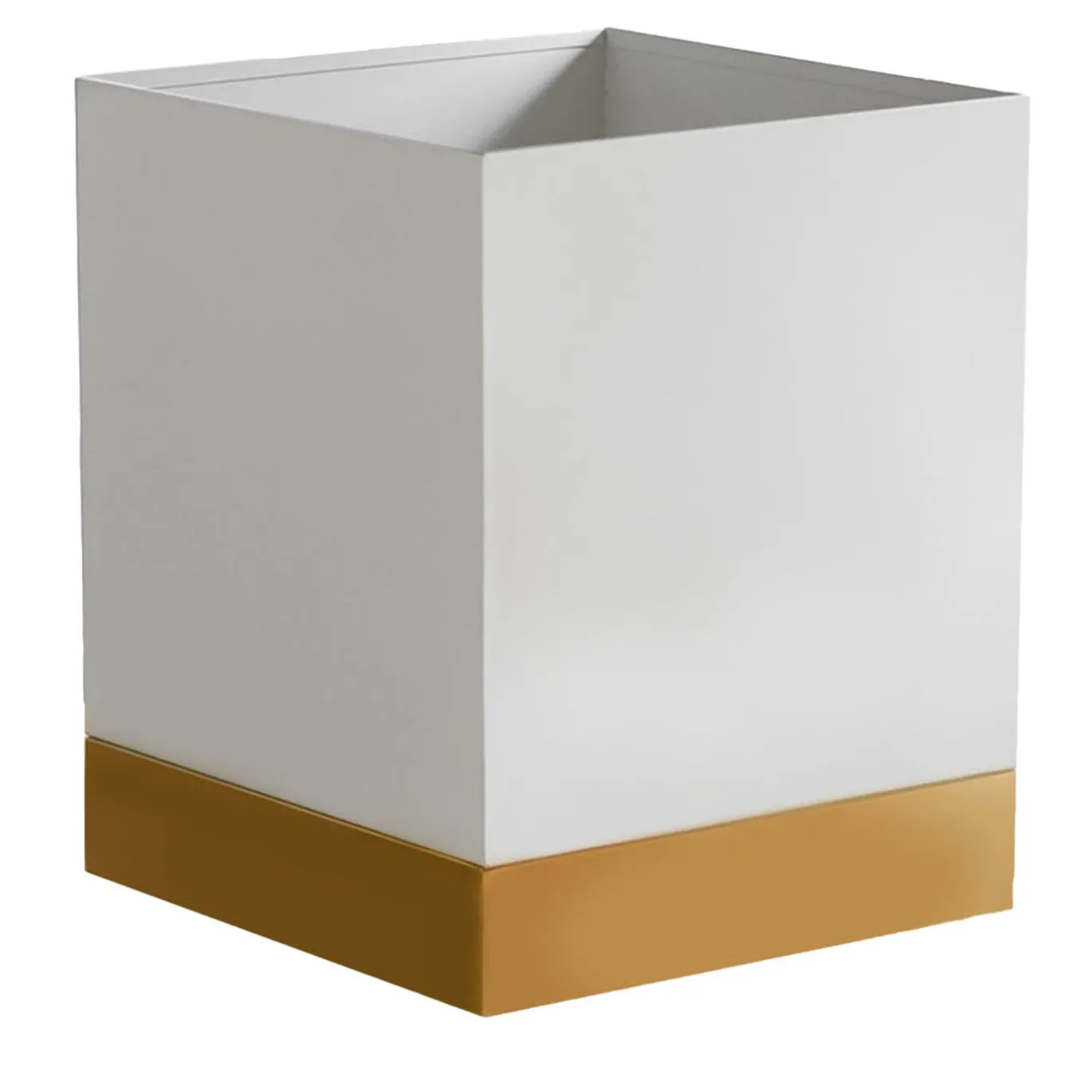 Portavaso a Rotelle In Metallo Bianco E Ottone a Base Quadrata