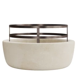 Portavaso in pietra beige e ferro Piro A