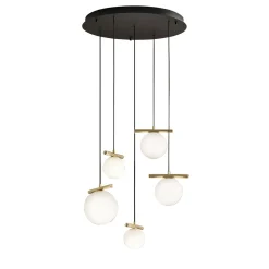 Posy Lampadario rotondo in vetro opalino bianco e metallo galvanizzato