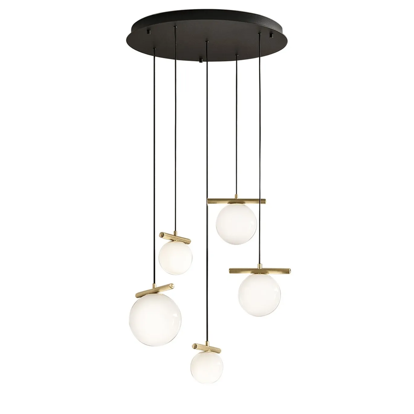 Posy Lampadario rotondo in vetro opalino bianco e metallo galvanizzato