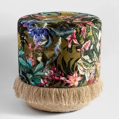 Pouf Animalia con vegetazione tropicale e animali base in cesta