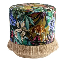 Pouf Animalia con vegetazione tropicale e animali base in cesta