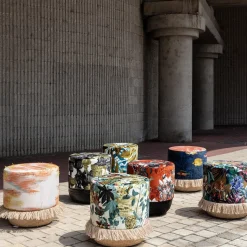 Pouf Animalia con vegetazione tropicale e animali base in cesta