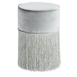 Pouf argento scintillante con frangia argento