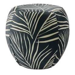 Pouf arrotondato Orfeo blu scuro con motivo a foglia