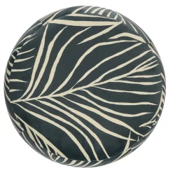 Pouf arrotondato Orfeo blu scuro con motivo a foglia