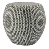 Pouf arrotondato Orfeo con motivo geometrico marrone e bianco