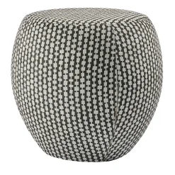 Pouf arrotondato Orfeo con motivo geometrico marrone e bianco