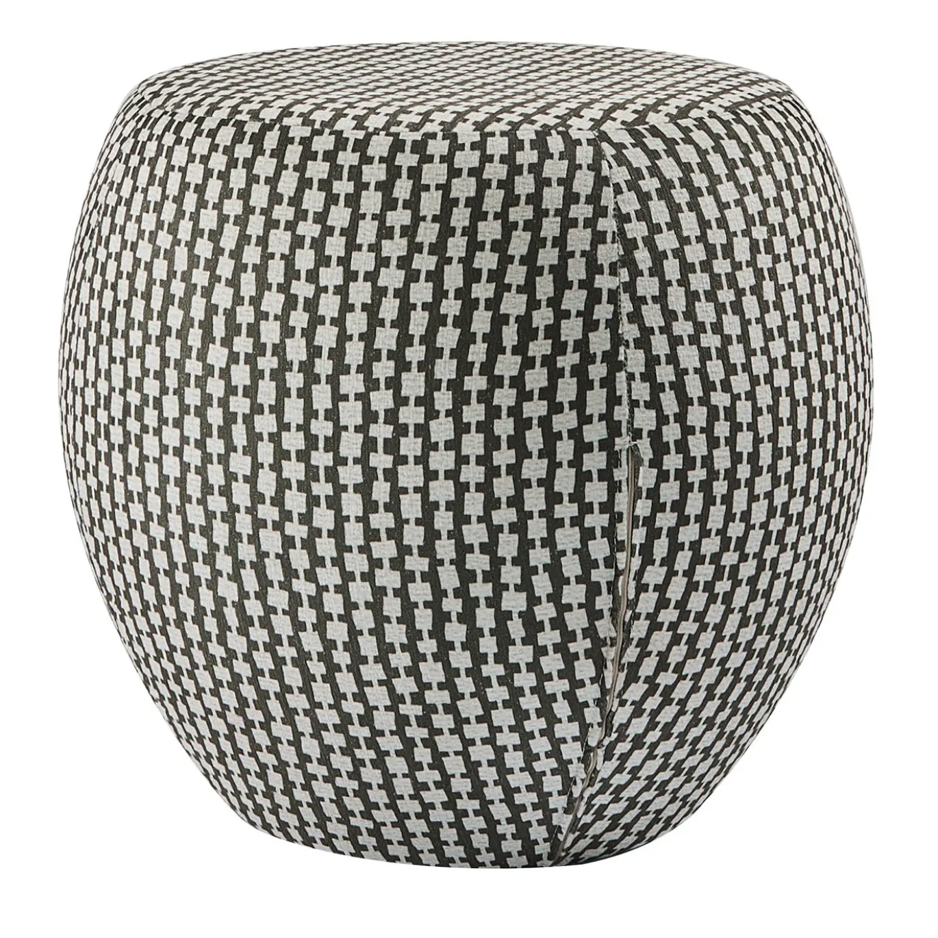 Pouf arrotondato Orfeo con motivo geometrico marrone e bianco