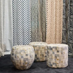 Pouf Arrotondato Orfeo con Motivo Geometrico Multicolore
