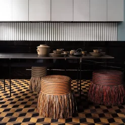 Pouf Boho Chic in paglia gialla e marrone