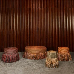 Pouf Boho Chic in paglia gialla e marrone