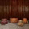 Pouf Boho Chic in paglia naturale e nera