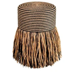 Pouf Boho Chic in paglia naturale e nera